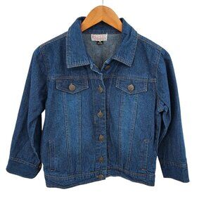 Pink Cattelac Womens Denim Button Up Blue Jean Jacket Sz M Long Sleeve Cotton